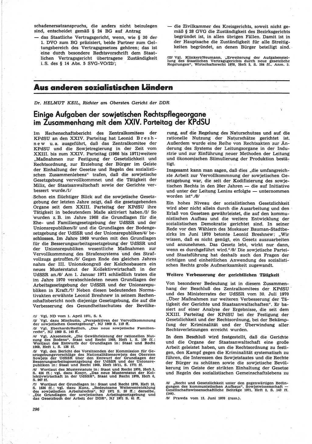 Neue Justiz (NJ), Zeitschrift für Recht und Rechtswissenschaft [Deutsche Demokratische Republik (DDR)], 25. Jahrgang 1971, Seite 296 (NJ DDR 1971, S. 296)