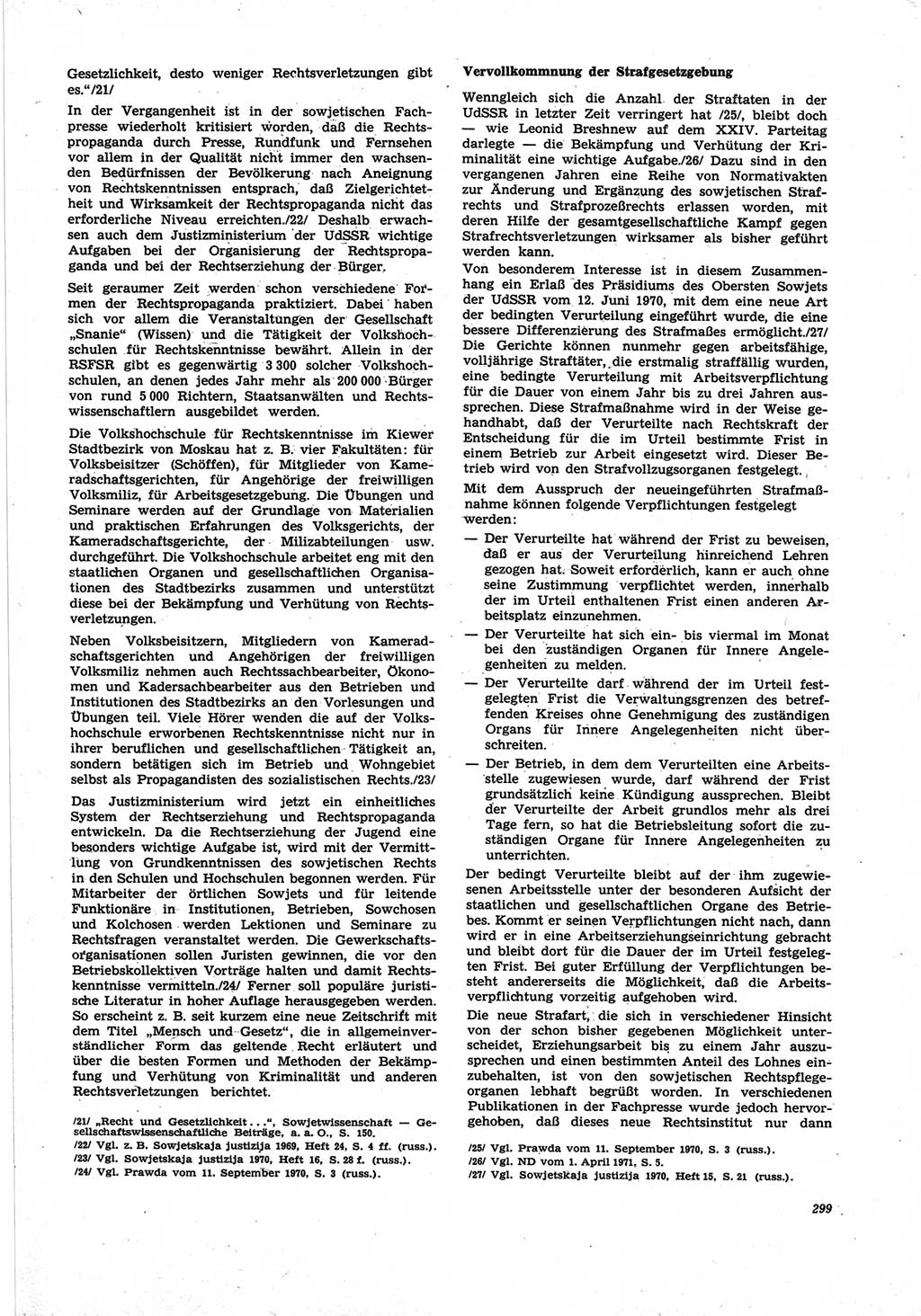 Neue Justiz (NJ), Zeitschrift für Recht und Rechtswissenschaft [Deutsche Demokratische Republik (DDR)], 25. Jahrgang 1971, Seite 299 (NJ DDR 1971, S. 299)