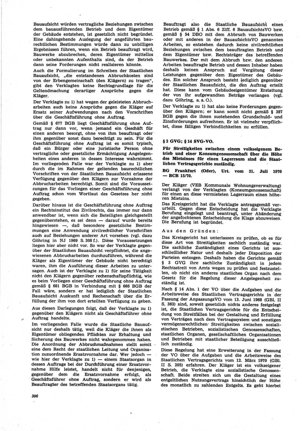 Neue Justiz (NJ), Zeitschrift für Recht und Rechtswissenschaft [Deutsche Demokratische Republik (DDR)], 25. Jahrgang 1971, Seite 306 (NJ DDR 1971, S. 306)