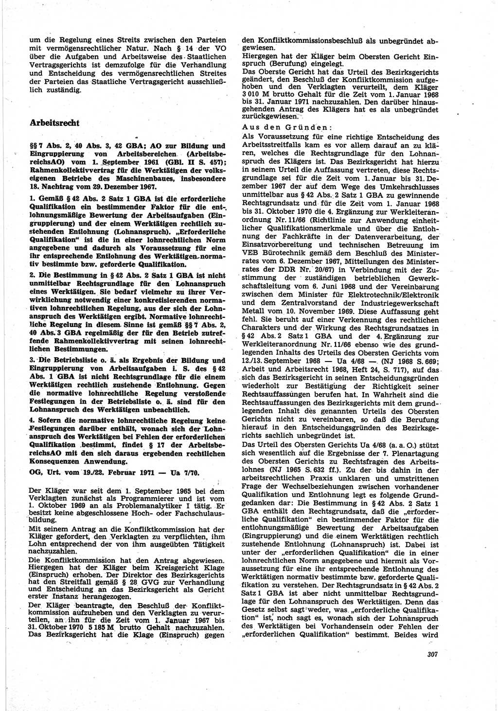 Neue Justiz (NJ), Zeitschrift für Recht und Rechtswissenschaft [Deutsche Demokratische Republik (DDR)], 25. Jahrgang 1971, Seite 307 (NJ DDR 1971, S. 307)