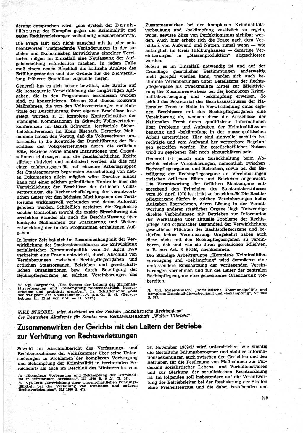 Neue Justiz (NJ), Zeitschrift für Recht und Rechtswissenschaft [Deutsche Demokratische Republik (DDR)], 25. Jahrgang 1971, Seite 319 (NJ DDR 1971, S. 319)