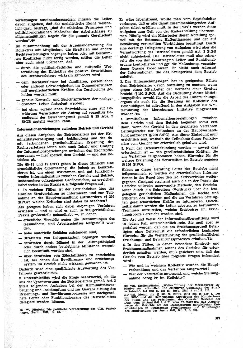 Neue Justiz (NJ), Zeitschrift für Recht und Rechtswissenschaft [Deutsche Demokratische Republik (DDR)], 25. Jahrgang 1971, Seite 321 (NJ DDR 1971, S. 321)