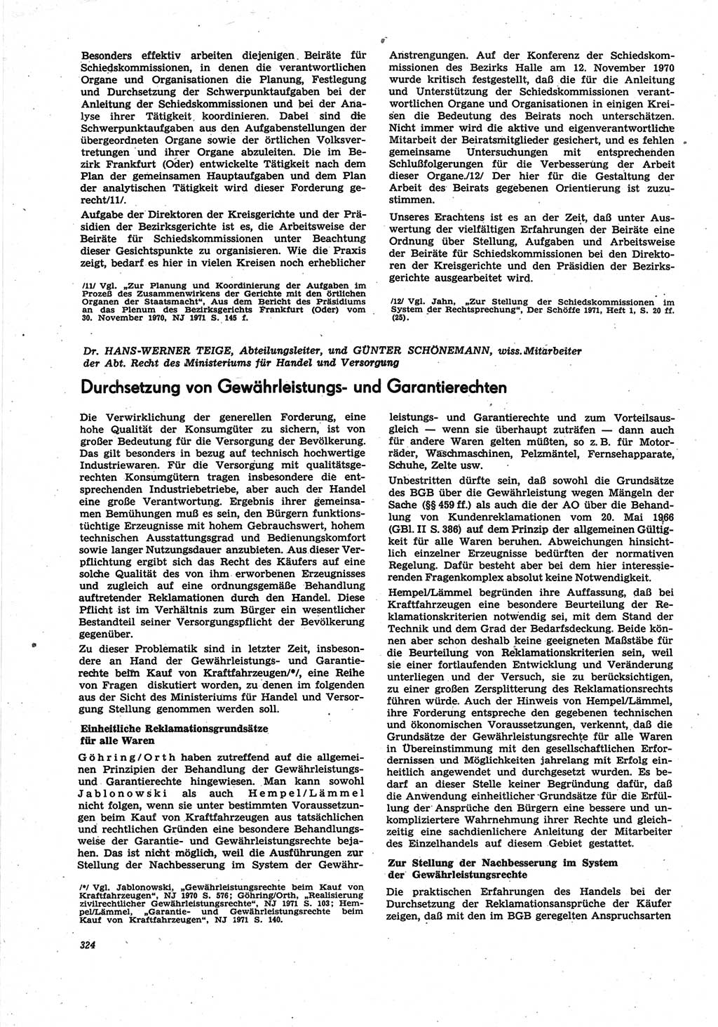 Neue Justiz (NJ), Zeitschrift für Recht und Rechtswissenschaft [Deutsche Demokratische Republik (DDR)], 25. Jahrgang 1971, Seite 324 (NJ DDR 1971, S. 324)