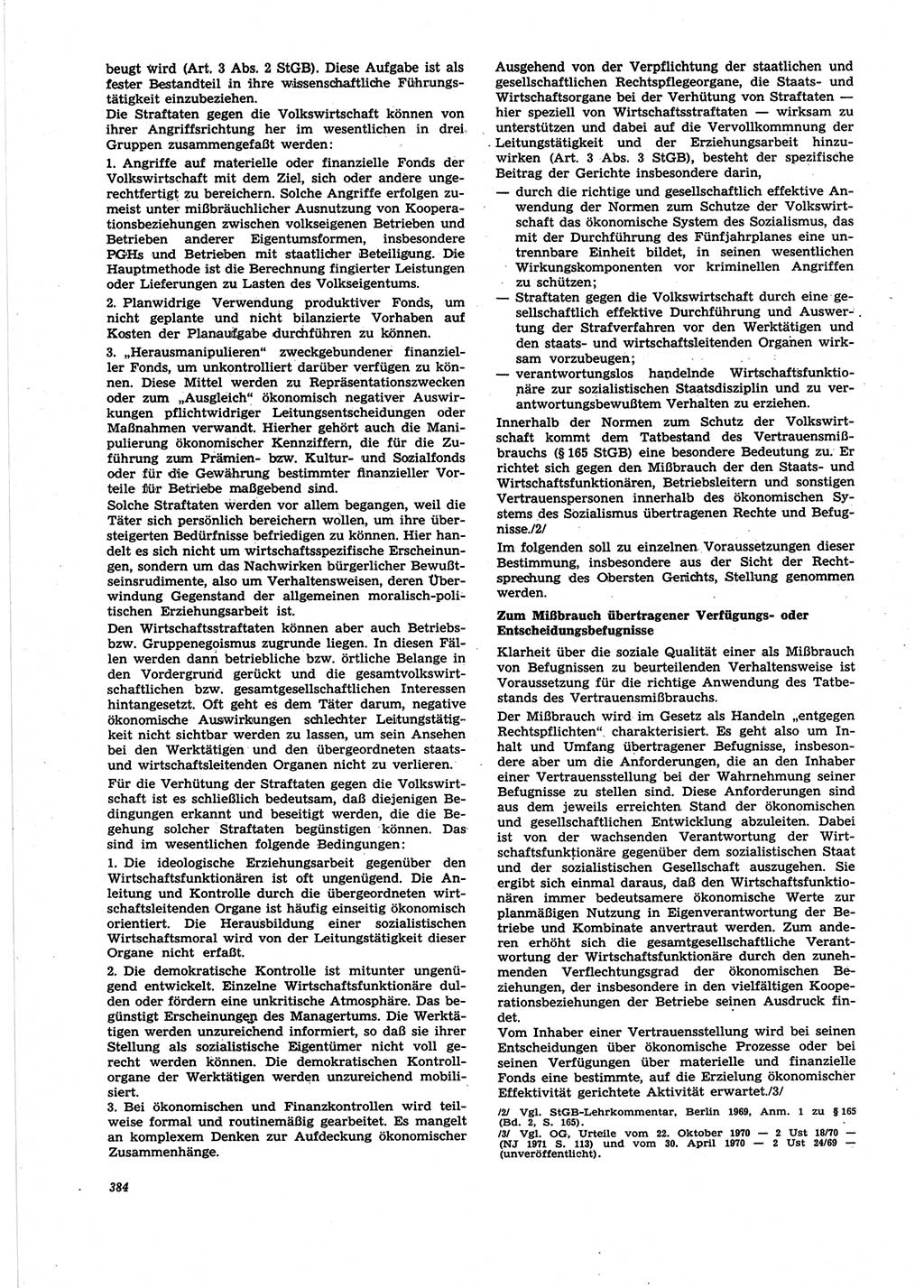 Neue Justiz (NJ), Zeitschrift für Recht und Rechtswissenschaft [Deutsche Demokratische Republik (DDR)], 25. Jahrgang 1971, Seite 384 (NJ DDR 1971, S. 384)
