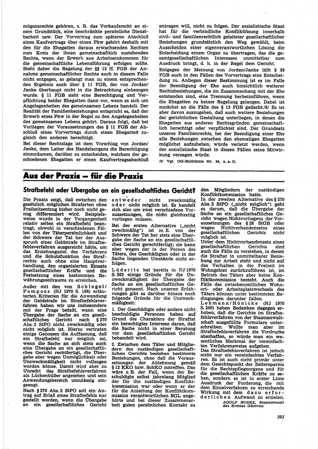 Neue Justiz (NJ), Zeitschrift für Recht und Rechtswissenschaft [Deutsche Demokratische Republik (DDR)], 25. Jahrgang 1971, Seite 393 (NJ DDR 1971, S. 393)