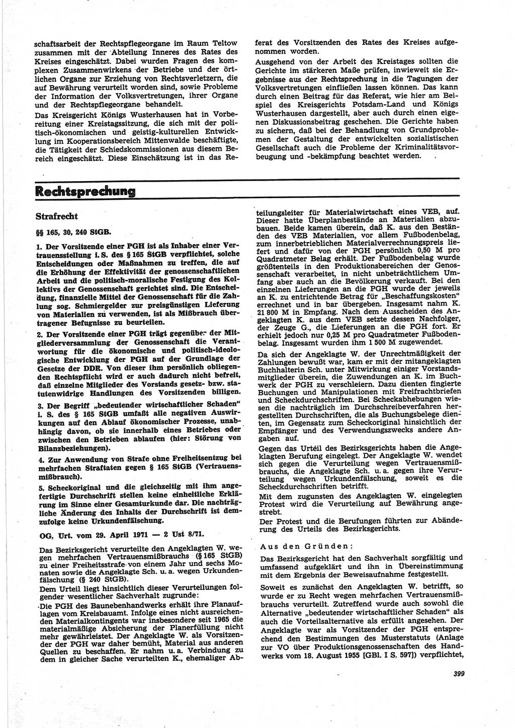 Neue Justiz (NJ), Zeitschrift für Recht und Rechtswissenschaft [Deutsche Demokratische Republik (DDR)], 25. Jahrgang 1971, Seite 399 (NJ DDR 1971, S. 399)