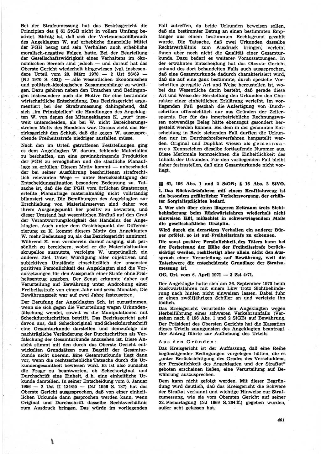 Neue Justiz (NJ), Zeitschrift für Recht und Rechtswissenschaft [Deutsche Demokratische Republik (DDR)], 25. Jahrgang 1971, Seite 401 (NJ DDR 1971, S. 401)