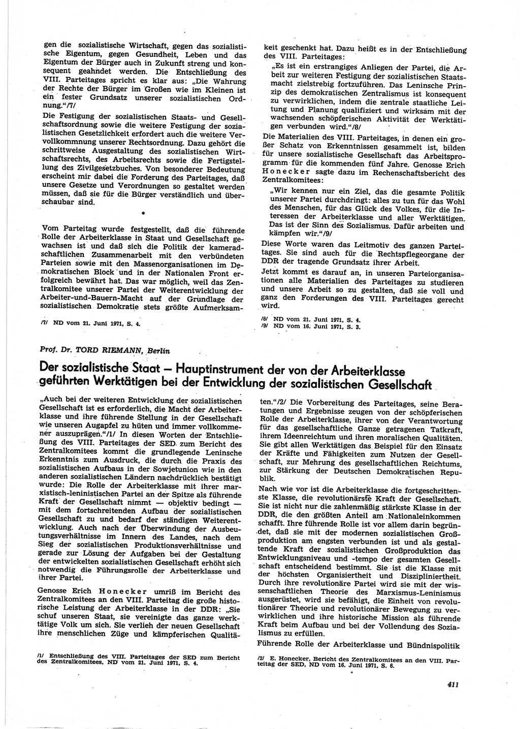 Neue Justiz (NJ), Zeitschrift für Recht und Rechtswissenschaft [Deutsche Demokratische Republik (DDR)], 25. Jahrgang 1971, Seite 411 (NJ DDR 1971, S. 411)