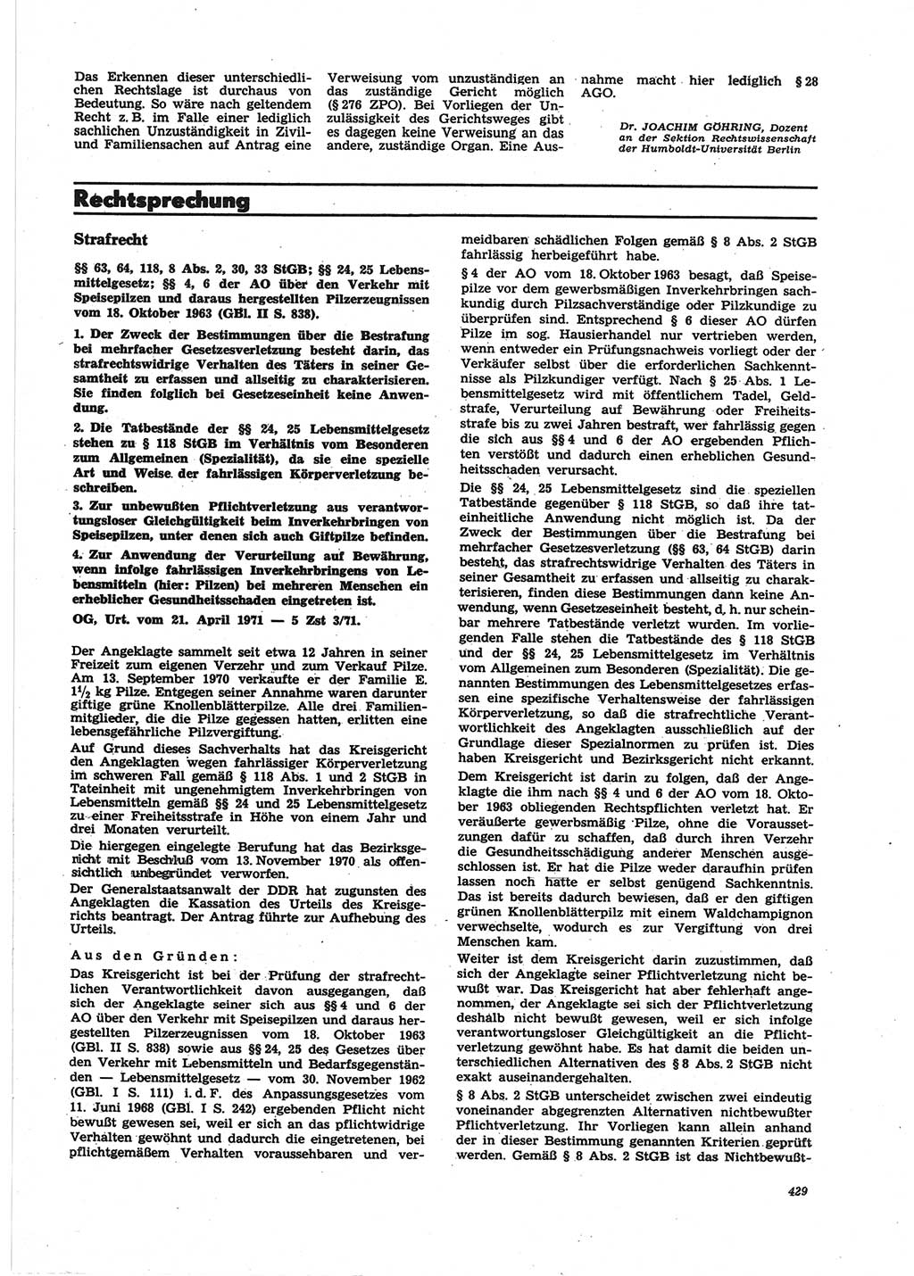 Neue Justiz (NJ), Zeitschrift für Recht und Rechtswissenschaft [Deutsche Demokratische Republik (DDR)], 25. Jahrgang 1971, Seite 429 (NJ DDR 1971, S. 429)