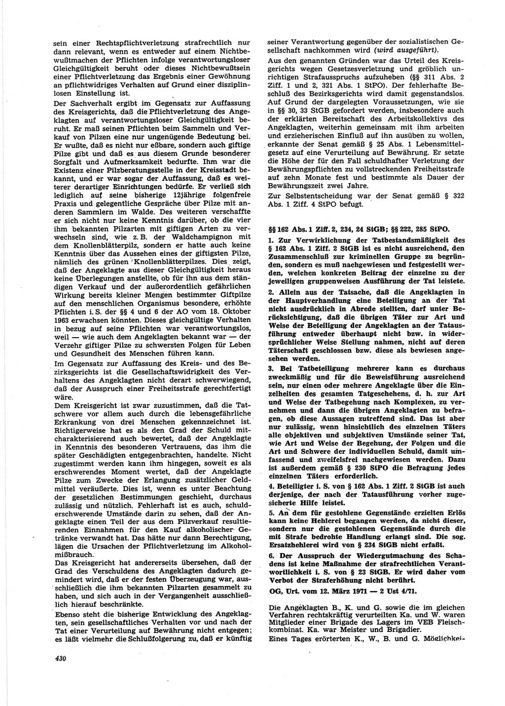 Neue Justiz (NJ), Zeitschrift für Recht und Rechtswissenschaft [Deutsche Demokratische Republik (DDR)], 25. Jahrgang 1971, Seite 430 (NJ DDR 1971, S. 430)