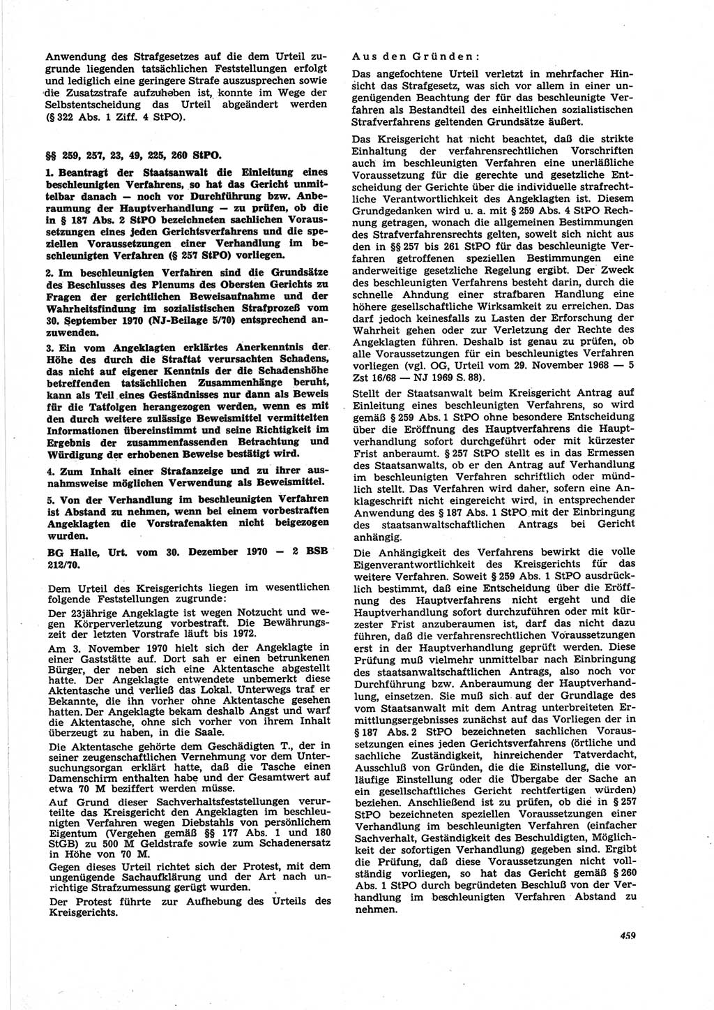 Neue Justiz (NJ), Zeitschrift für Recht und Rechtswissenschaft [Deutsche Demokratische Republik (DDR)], 25. Jahrgang 1971, Seite 459 (NJ DDR 1971, S. 459)