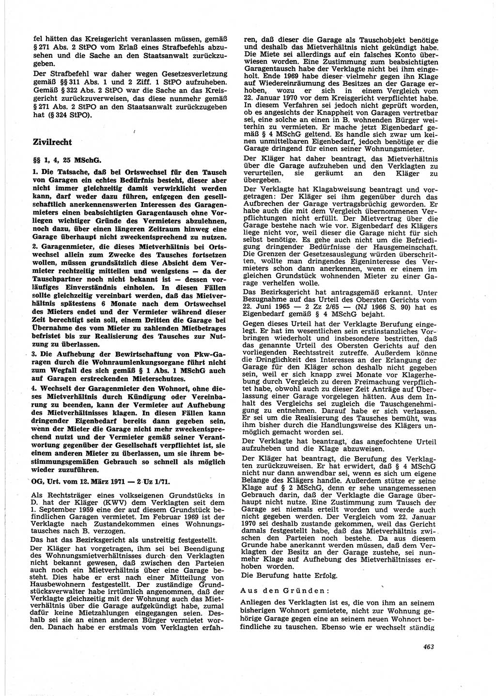 Neue Justiz (NJ), Zeitschrift für Recht und Rechtswissenschaft [Deutsche Demokratische Republik (DDR)], 25. Jahrgang 1971, Seite 463 (NJ DDR 1971, S. 463)