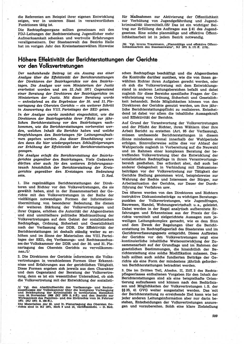 Neue Justiz (NJ), Zeitschrift für Recht und Rechtswissenschaft [Deutsche Demokratische Republik (DDR)], 25. Jahrgang 1971, Seite 509 (NJ DDR 1971, S. 509)