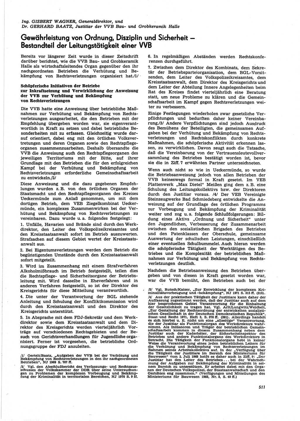 Neue Justiz (NJ), Zeitschrift für Recht und Rechtswissenschaft [Deutsche Demokratische Republik (DDR)], 25. Jahrgang 1971, Seite 511 (NJ DDR 1971, S. 511)