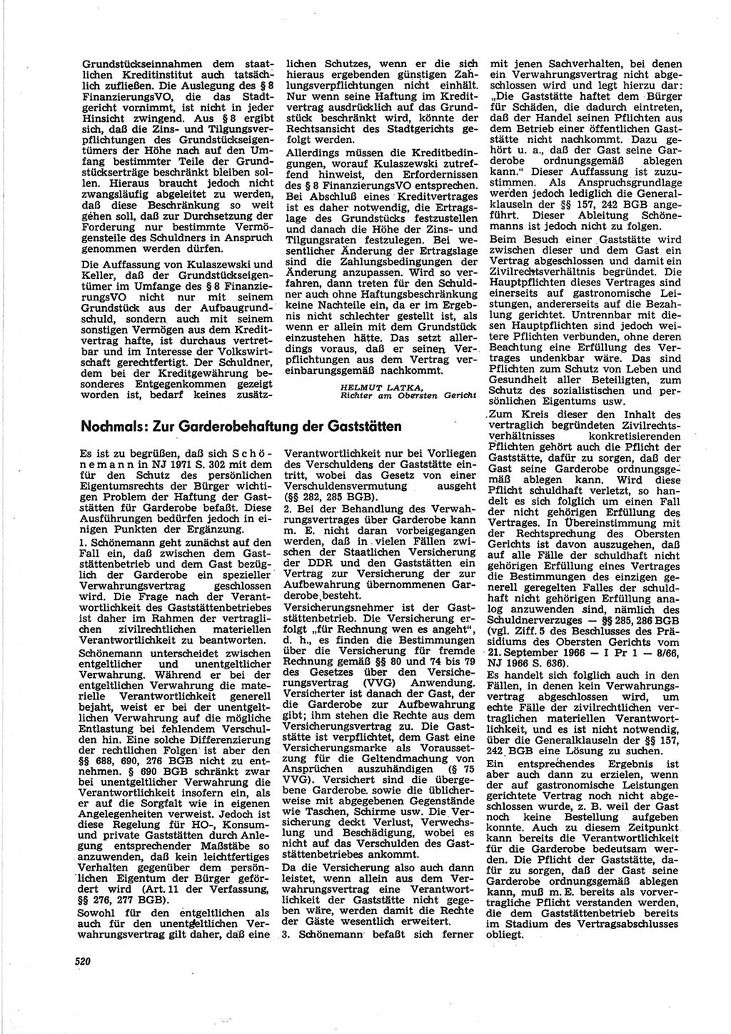 Neue Justiz (NJ), Zeitschrift für Recht und Rechtswissenschaft [Deutsche Demokratische Republik (DDR)], 25. Jahrgang 1971, Seite 520 (NJ DDR 1971, S. 520)