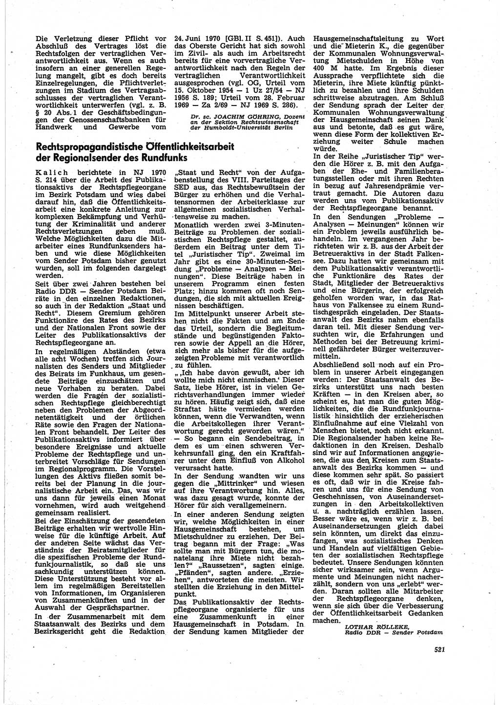 Neue Justiz (NJ), Zeitschrift für Recht und Rechtswissenschaft [Deutsche Demokratische Republik (DDR)], 25. Jahrgang 1971, Seite 521 (NJ DDR 1971, S. 521)