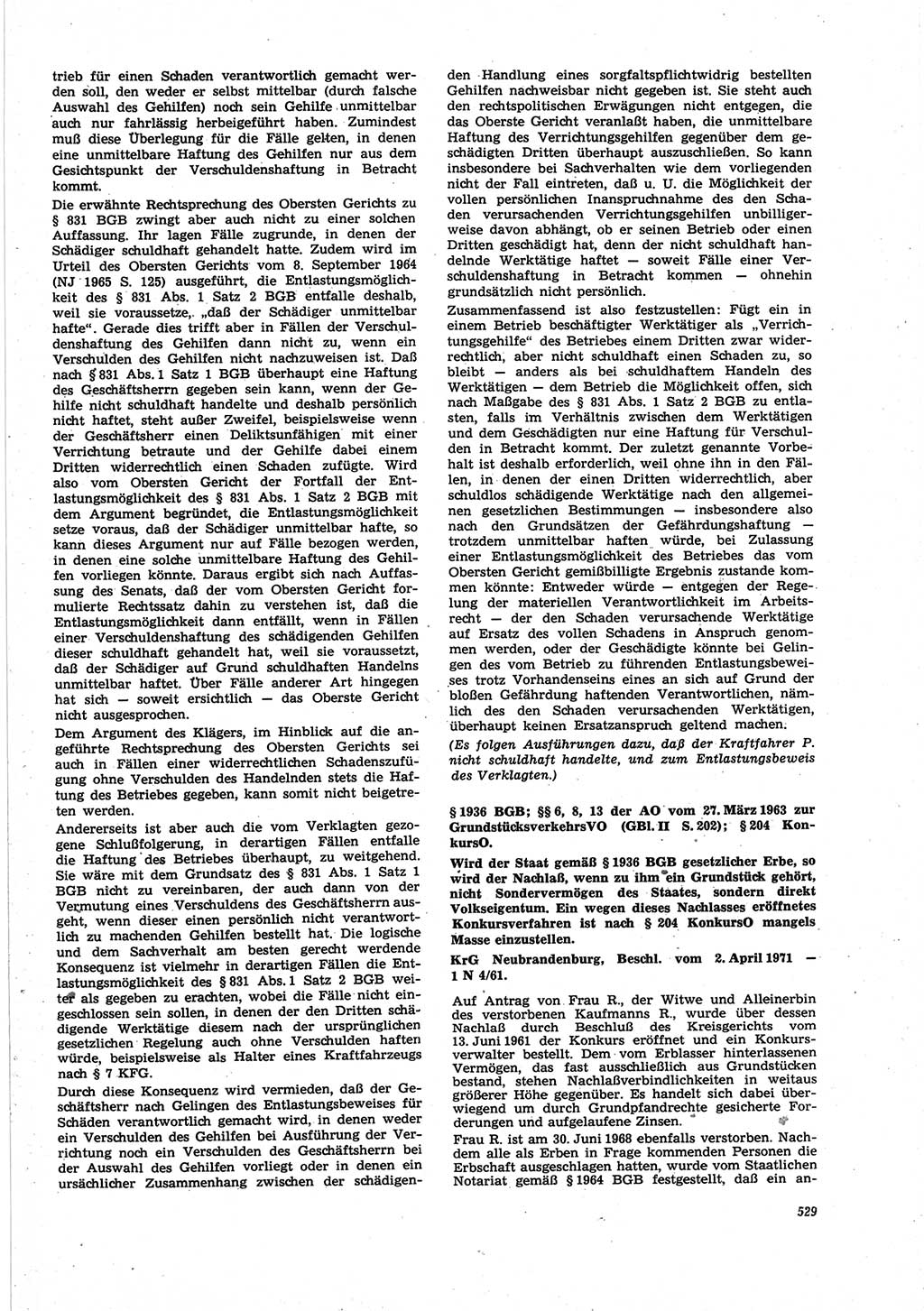 Neue Justiz (NJ), Zeitschrift für Recht und Rechtswissenschaft [Deutsche Demokratische Republik (DDR)], 25. Jahrgang 1971, Seite 529 (NJ DDR 1971, S. 529)