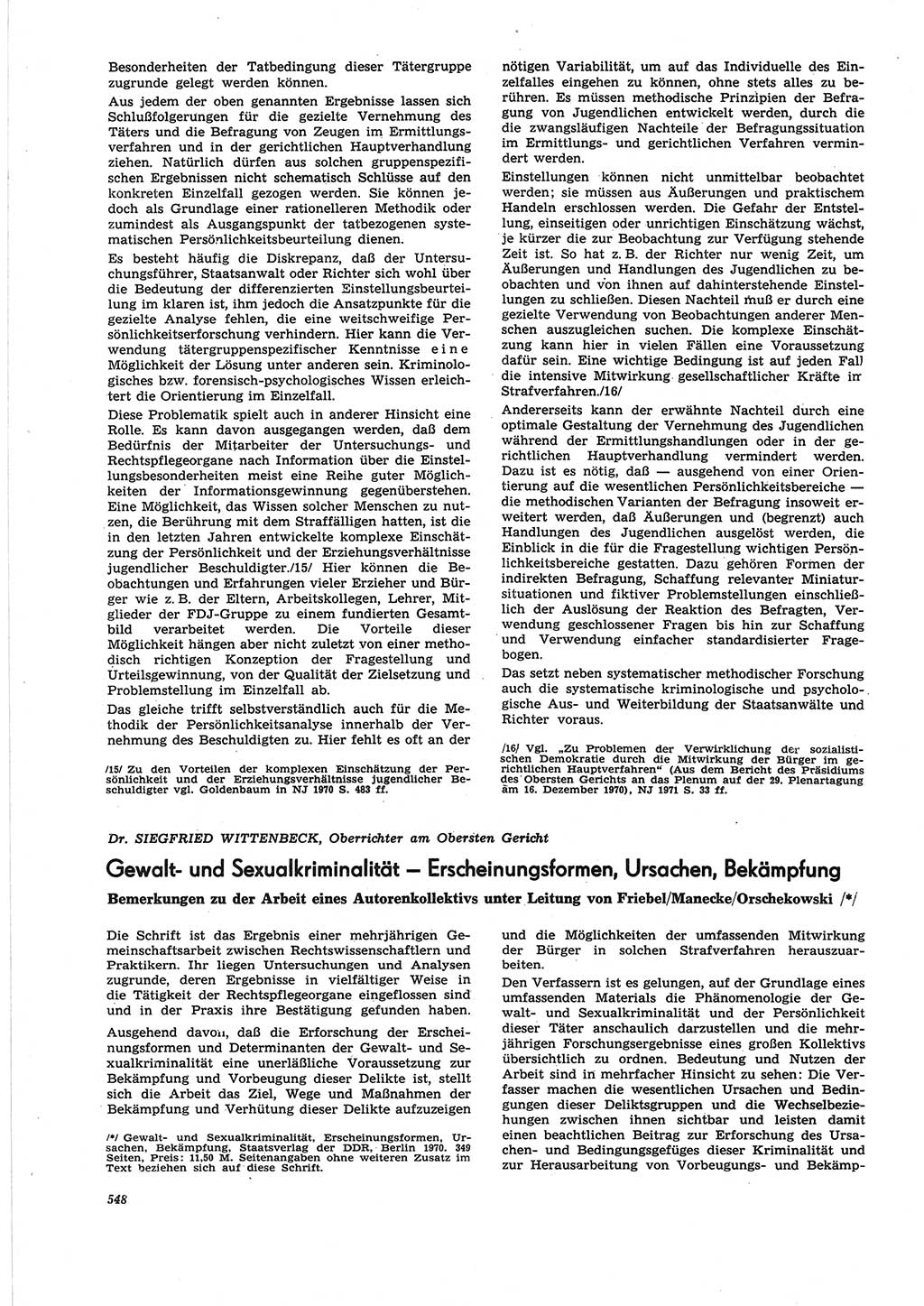 Neue Justiz (NJ), Zeitschrift für Recht und Rechtswissenschaft [Deutsche Demokratische Republik (DDR)], 25. Jahrgang 1971, Seite 548 (NJ DDR 1971, S. 548)