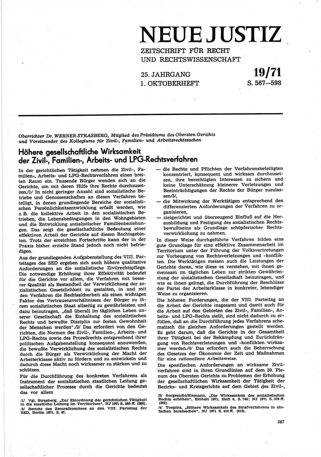 Neue Justiz (NJ), Zeitschrift für Recht und Rechtswissenschaft [Deutsche Demokratische Republik (DDR)], 25. Jahrgang 1971, Seite 567 (NJ DDR 1971, S. 567)