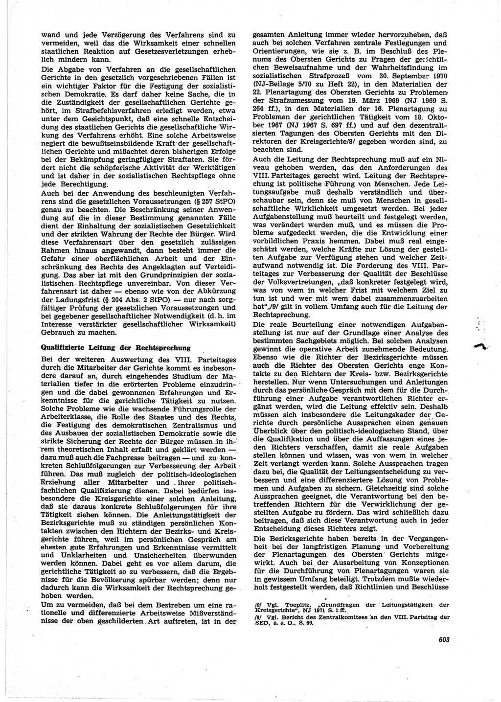 Neue Justiz (NJ), Zeitschrift für Recht und Rechtswissenschaft [Deutsche Demokratische Republik (DDR)], 25. Jahrgang 1971, Seite 603 (NJ DDR 1971, S. 603)
