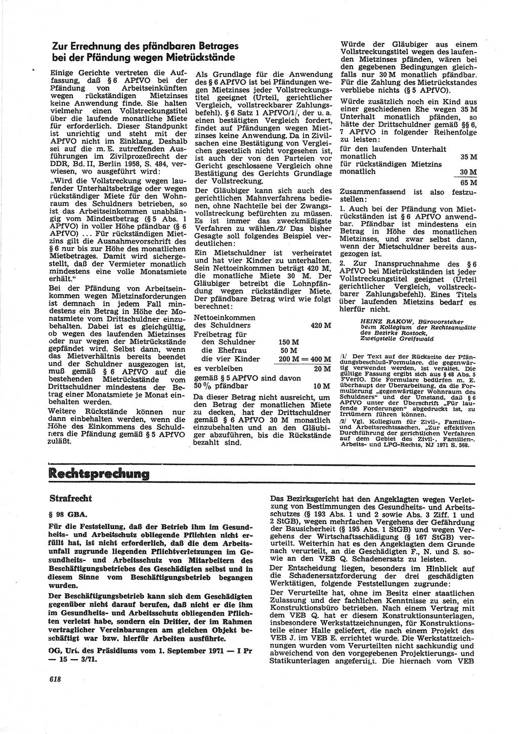 Neue Justiz (NJ), Zeitschrift für Recht und Rechtswissenschaft [Deutsche Demokratische Republik (DDR)], 25. Jahrgang 1971, Seite 618 (NJ DDR 1971, S. 618)