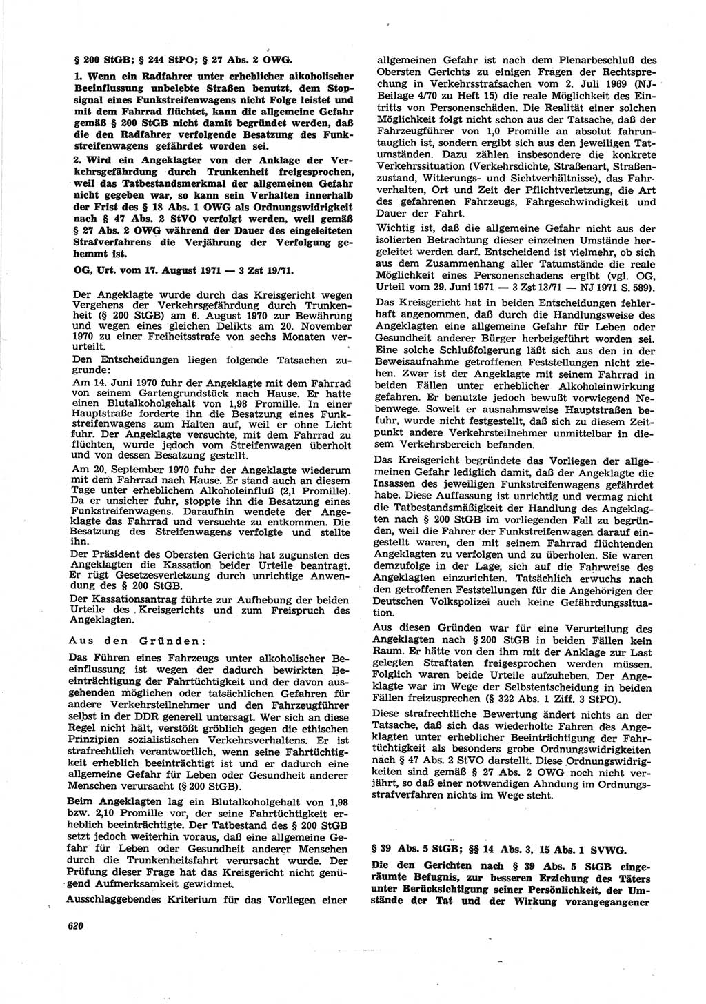 Neue Justiz (NJ), Zeitschrift für Recht und Rechtswissenschaft [Deutsche Demokratische Republik (DDR)], 25. Jahrgang 1971, Seite 620 (NJ DDR 1971, S. 620)