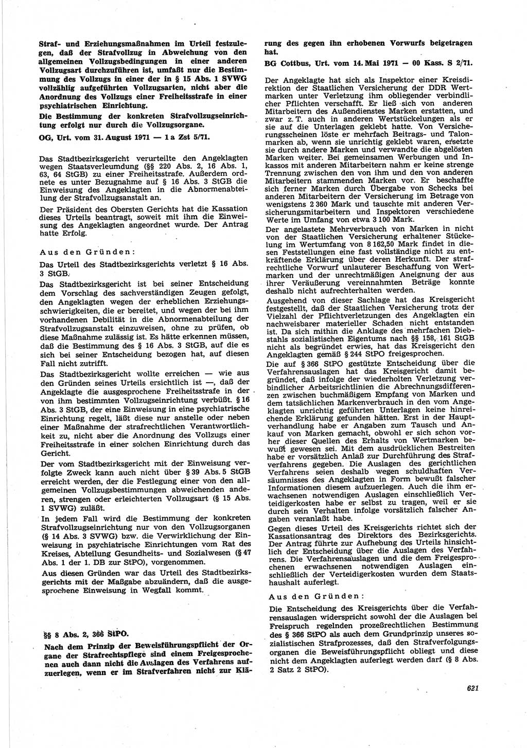 Neue Justiz (NJ), Zeitschrift für Recht und Rechtswissenschaft [Deutsche Demokratische Republik (DDR)], 25. Jahrgang 1971, Seite 621 (NJ DDR 1971, S. 621)