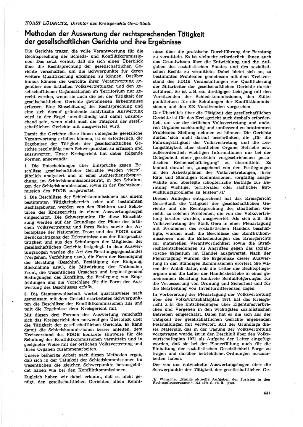 Neue Justiz (NJ), Zeitschrift für Recht und Rechtswissenschaft [Deutsche Demokratische Republik (DDR)], 25. Jahrgang 1971, Seite 641 (NJ DDR 1971, S. 641)
