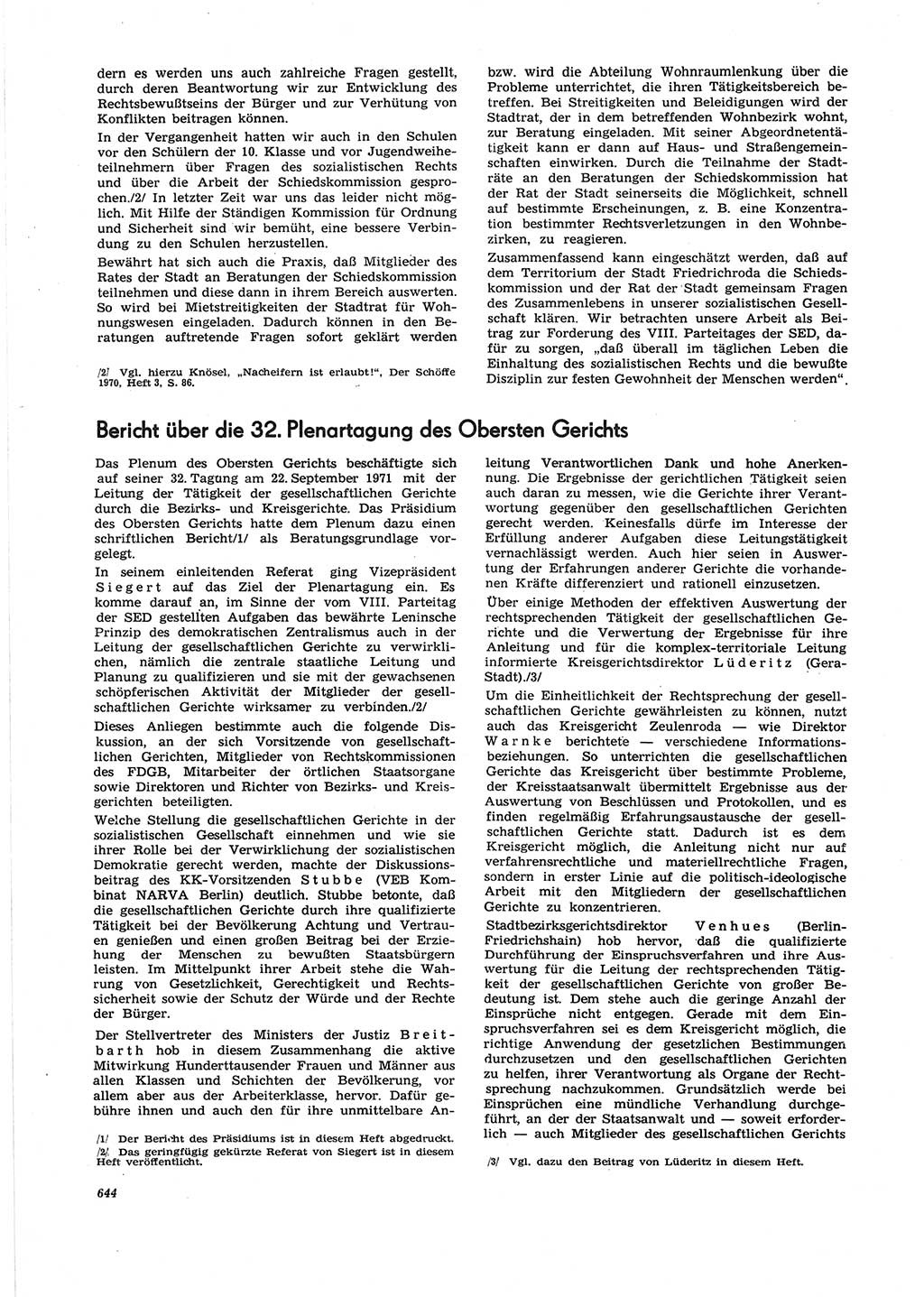 Neue Justiz (NJ), Zeitschrift für Recht und Rechtswissenschaft [Deutsche Demokratische Republik (DDR)], 25. Jahrgang 1971, Seite 644 (NJ DDR 1971, S. 644)