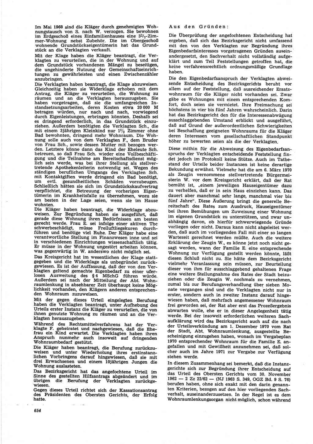 Neue Justiz (NJ), Zeitschrift für Recht und Rechtswissenschaft [Deutsche Demokratische Republik (DDR)], 25. Jahrgang 1971, Seite 654 (NJ DDR 1971, S. 654)
