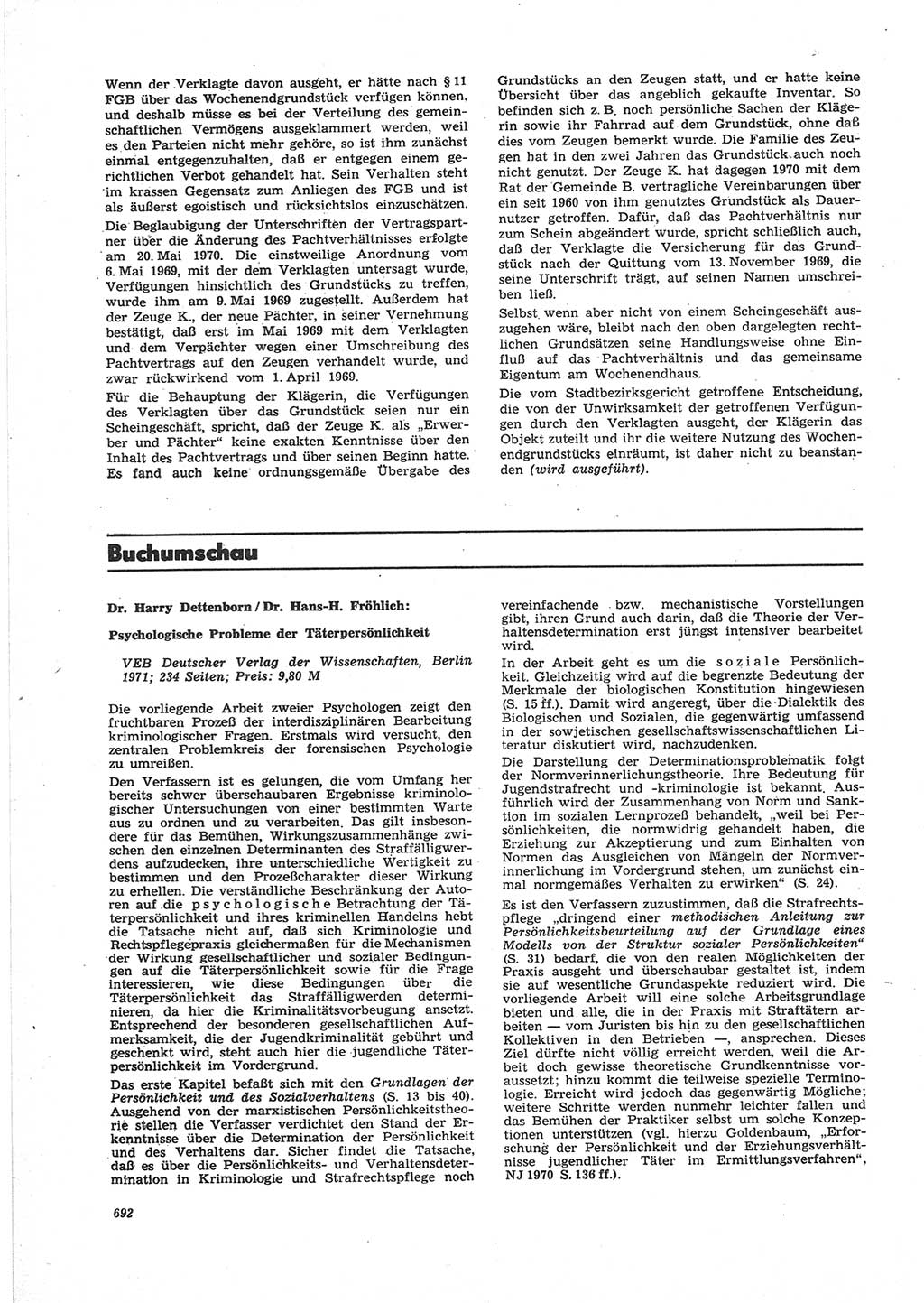 Neue Justiz (NJ), Zeitschrift für Recht und Rechtswissenschaft [Deutsche Demokratische Republik (DDR)], 25. Jahrgang 1971, Seite 692 (NJ DDR 1971, S. 692)