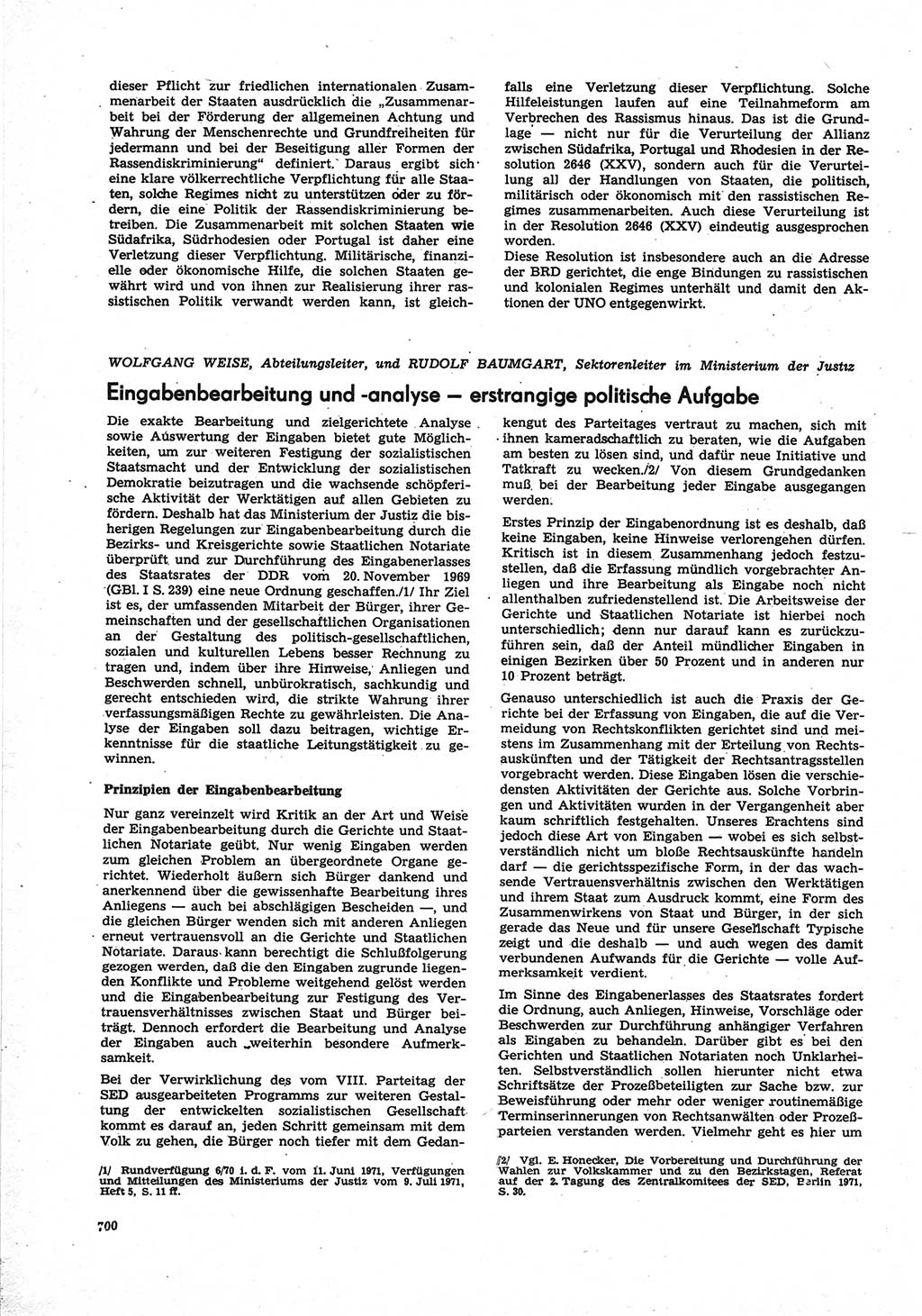 Neue Justiz (NJ), Zeitschrift für Recht und Rechtswissenschaft [Deutsche Demokratische Republik (DDR)], 25. Jahrgang 1971, Seite 700 (NJ DDR 1971, S. 700)