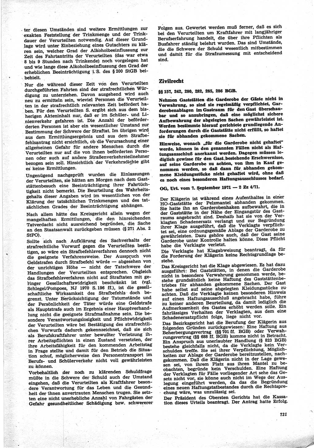 Neue Justiz (NJ), Zeitschrift für Recht und Rechtswissenschaft [Deutsche Demokratische Republik (DDR)], 25. Jahrgang 1971, Seite 721 (NJ DDR 1971, S. 721)