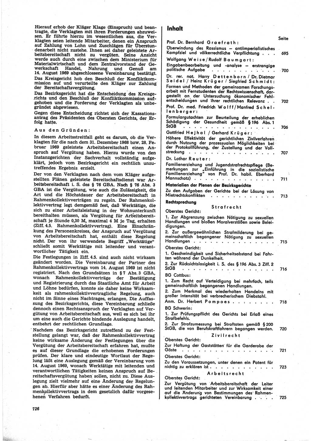 Neue Justiz (NJ), Zeitschrift für Recht und Rechtswissenschaft [Deutsche Demokratische Republik (DDR)], 25. Jahrgang 1971, Seite 726 (NJ DDR 1971, S. 726)