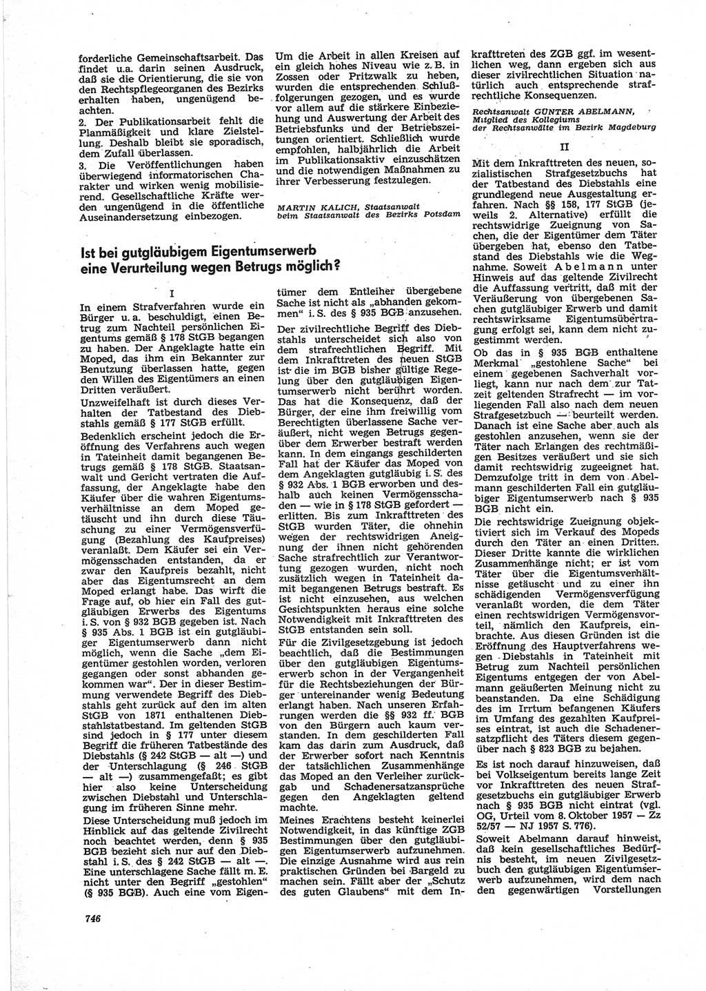 Neue Justiz (NJ), Zeitschrift für Recht und Rechtswissenschaft [Deutsche Demokratische Republik (DDR)], 25. Jahrgang 1971, Seite 746 (NJ DDR 1971, S. 746)