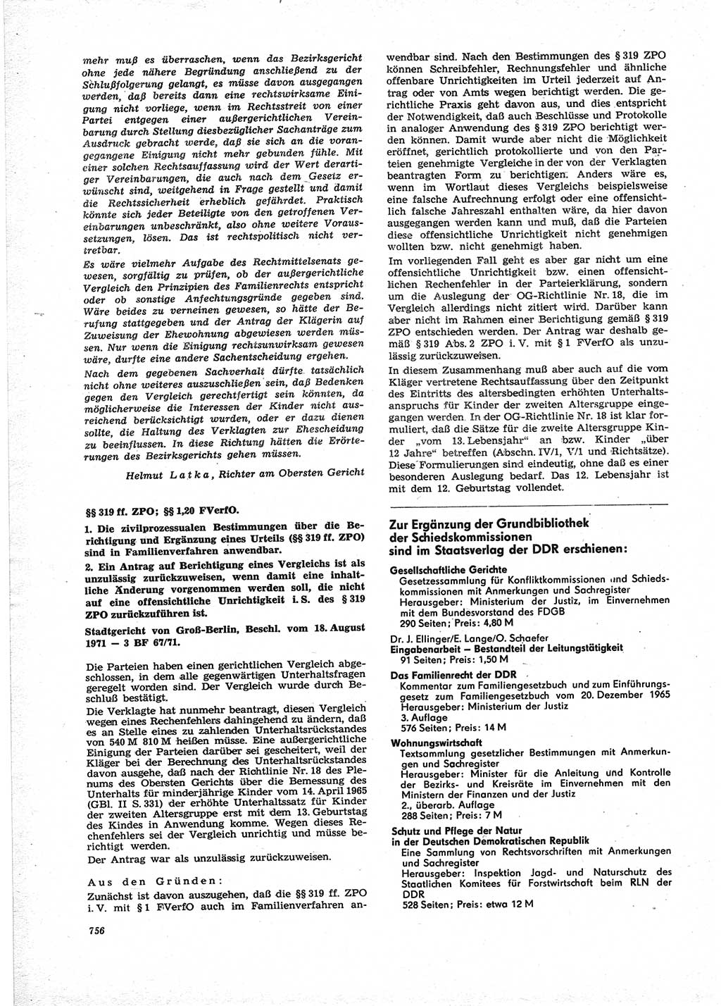 Neue Justiz (NJ), Zeitschrift für Recht und Rechtswissenschaft [Deutsche Demokratische Republik (DDR)], 25. Jahrgang 1971, Seite 756 (NJ DDR 1971, S. 756)