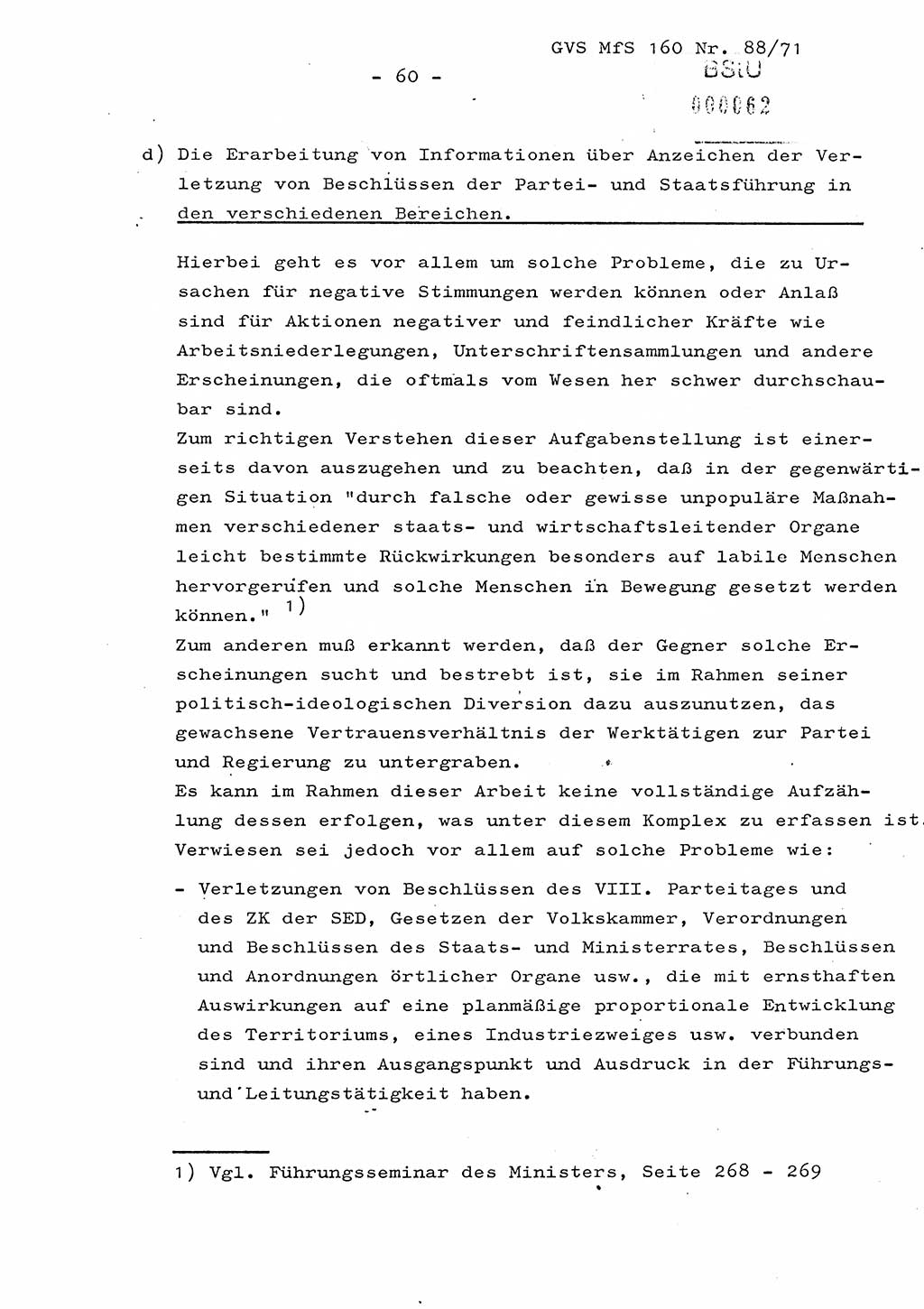 Dissertation Oberstleutnant Josef Schwarz (BV Schwerin), Major Fritz Amm (JHS), Hauptmann Peter Gräßler (JHS), Ministerium für Staatssicherheit (MfS) [Deutsche Demokratische Republik (DDR)], Juristische Hochschule (JHS), Geheime Verschlußsache (GVS) 160-88/71, Potsdam 1972, Seite 60 (Diss. MfS DDR JHS GVS 160-88/71 1972, S. 60)
