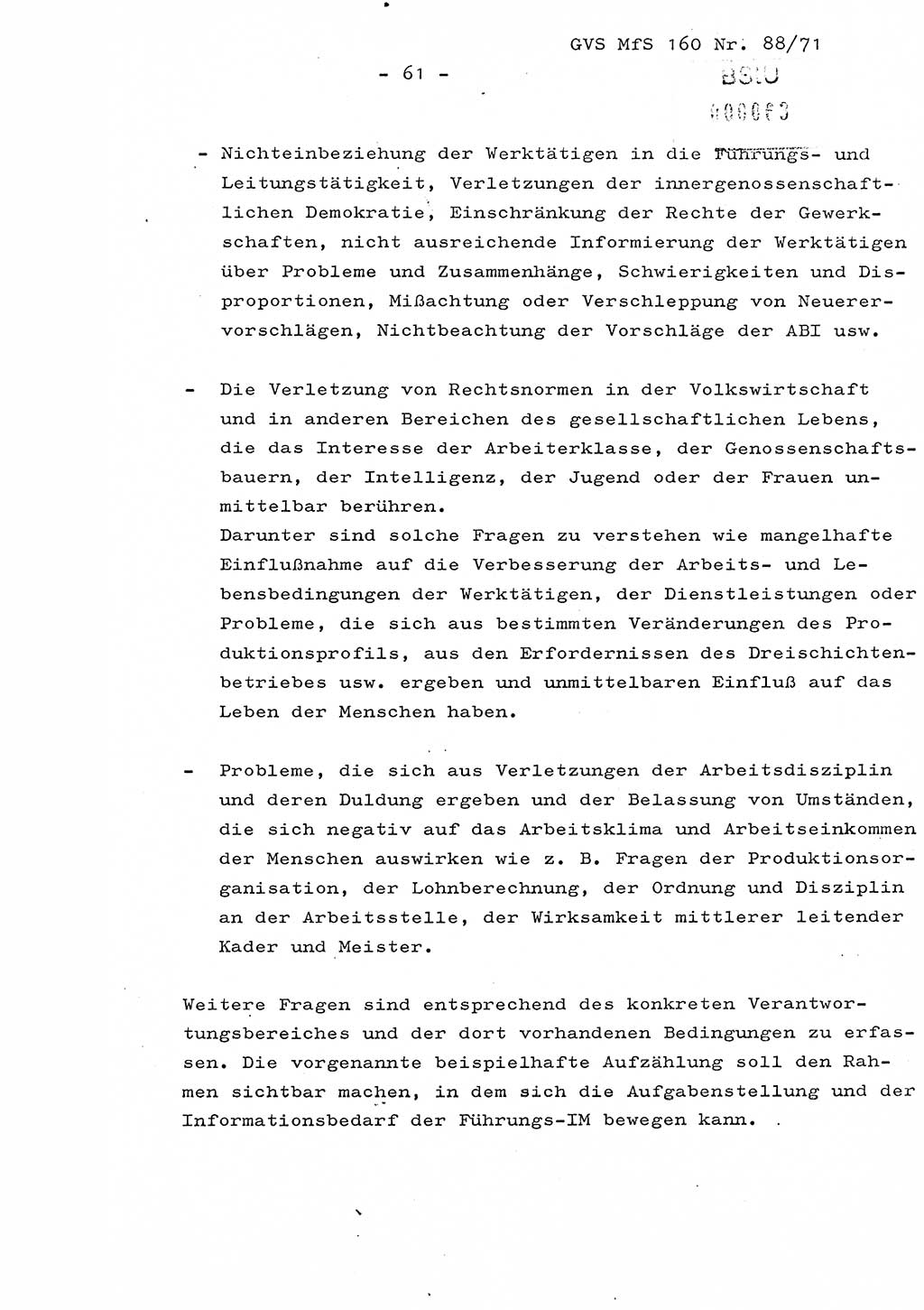 Dissertation Oberstleutnant Josef Schwarz (BV Schwerin), Major Fritz Amm (JHS), Hauptmann Peter Gräßler (JHS), Ministerium für Staatssicherheit (MfS) [Deutsche Demokratische Republik (DDR)], Juristische Hochschule (JHS), Geheime Verschlußsache (GVS) 160-88/71, Potsdam 1972, Seite 61 (Diss. MfS DDR JHS GVS 160-88/71 1972, S. 61)