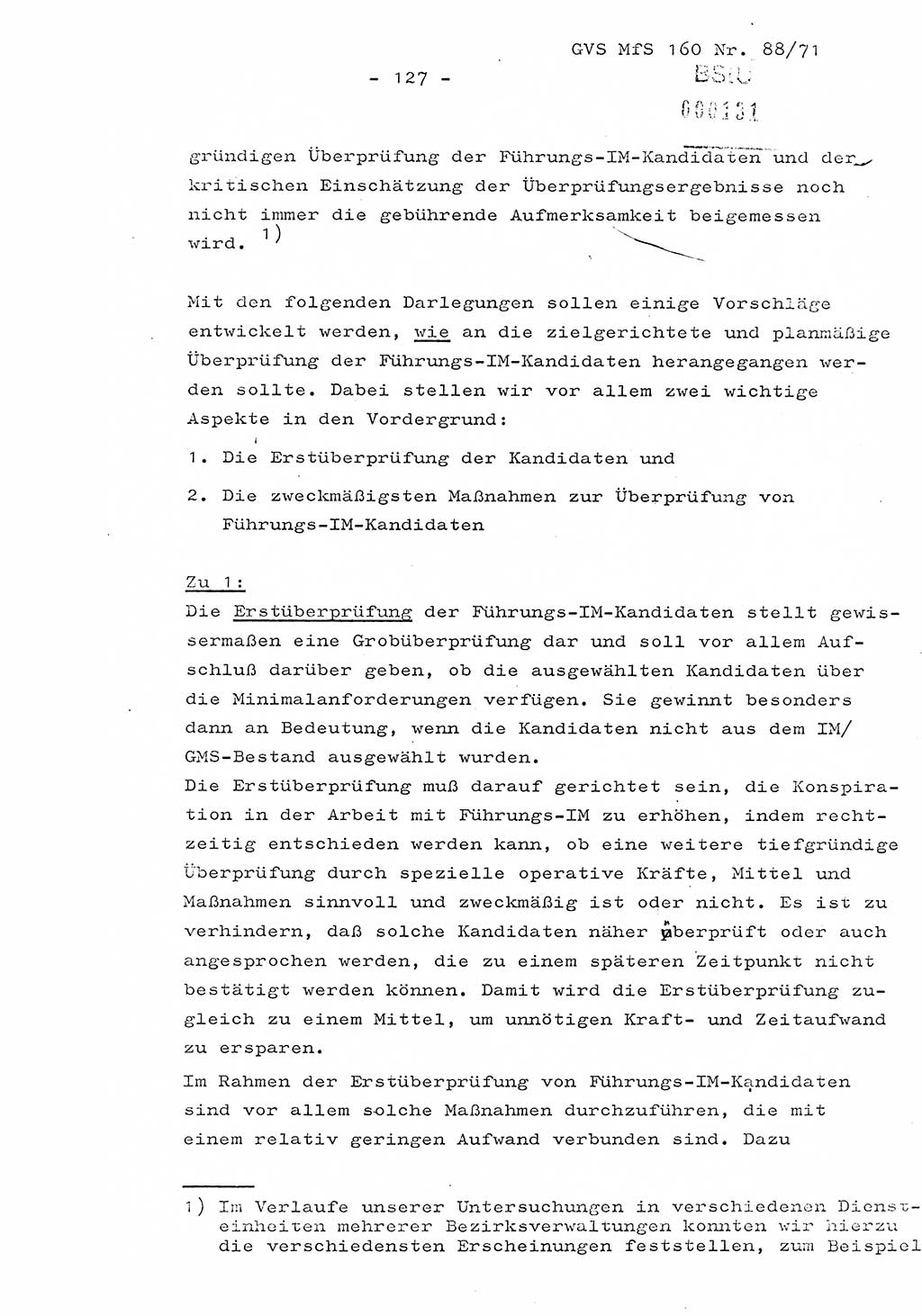 Dissertation Oberstleutnant Josef Schwarz (BV Schwerin), Major Fritz Amm (JHS), Hauptmann Peter Gräßler (JHS), Ministerium für Staatssicherheit (MfS) [Deutsche Demokratische Republik (DDR)], Juristische Hochschule (JHS), Geheime Verschlußsache (GVS) 160-88/71, Potsdam 1972, Seite 127 (Diss. MfS DDR JHS GVS 160-88/71 1972, S. 127)