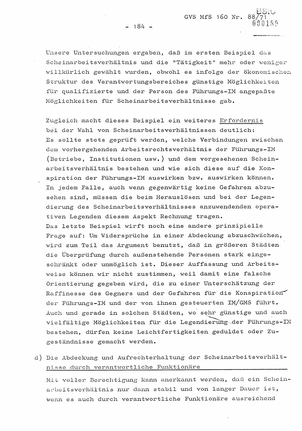 Dissertation Oberstleutnant Josef Schwarz (BV Schwerin), Major Fritz Amm (JHS), Hauptmann Peter Gräßler (JHS), Ministerium für Staatssicherheit (MfS) [Deutsche Demokratische Republik (DDR)], Juristische Hochschule (JHS), Geheime Verschlußsache (GVS) 160-88/71, Potsdam 1972, Seite 184 (Diss. MfS DDR JHS GVS 160-88/71 1972, S. 184)