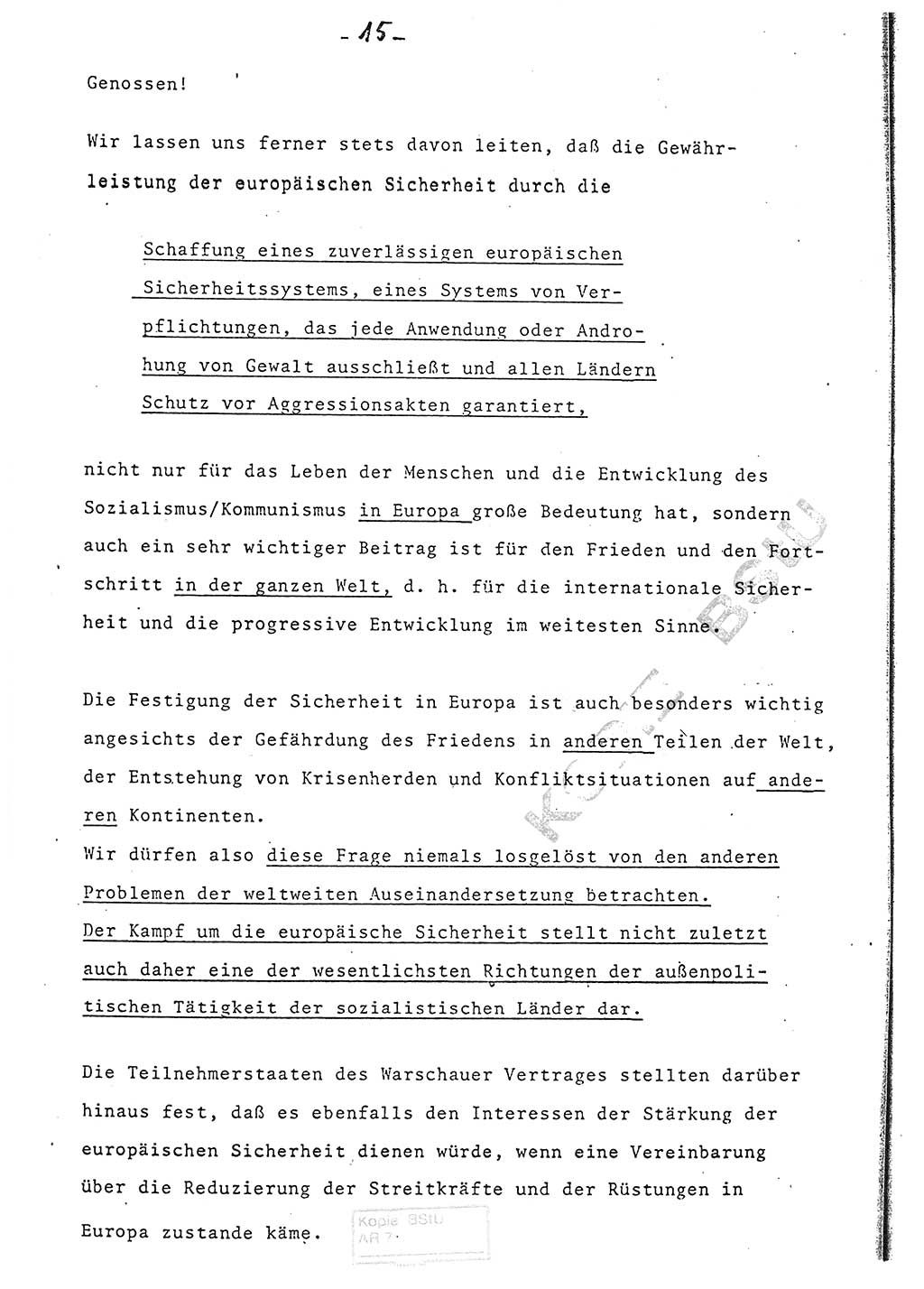 Referat (Entwurf) des Genossen Minister (Generaloberst Erich Mielke) auf der Dienstkonferenz 1972, Ministerium für Staatssicherheit (MfS) [Deutsche Demokratische Republik (DDR)], Der Minister, Geheime Verschlußsache (GVS) 008-150/72, Berlin 25.2.1972, Seite 15 (Ref. Entw. DK MfS DDR Min. GVS 008-150/72 1972, S. 15)