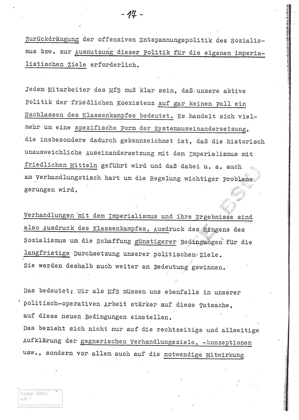 Referat (Entwurf) des Genossen Minister (Generaloberst Erich Mielke) auf der Dienstkonferenz 1972, Ministerium für Staatssicherheit (MfS) [Deutsche Demokratische Republik (DDR)], Der Minister, Geheime Verschlußsache (GVS) 008-150/72, Berlin 25.2.1972, Seite 17 (Ref. Entw. DK MfS DDR Min. GVS 008-150/72 1972, S. 17)