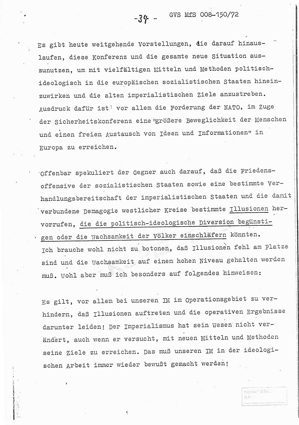 Referat (Entwurf) des Genossen Minister (Generaloberst Erich Mielke) auf der Dienstkonferenz 1972, Ministerium für Staatssicherheit (MfS) [Deutsche Demokratische Republik (DDR)], Der Minister, Geheime Verschlußsache (GVS) 008-150/72, Berlin 25.2.1972, Seite 34 (Ref. Entw. DK MfS DDR Min. GVS 008-150/72 1972, S. 34)