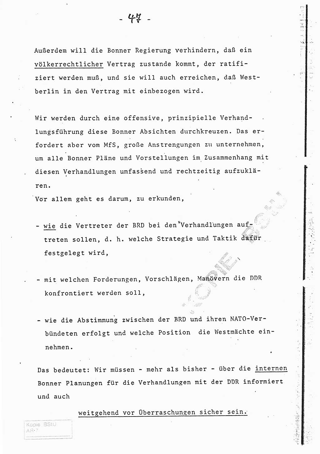Referat (Entwurf) des Genossen Minister (Generaloberst Erich Mielke) auf der Dienstkonferenz 1972, Ministerium für Staatssicherheit (MfS) [Deutsche Demokratische Republik (DDR)], Der Minister, Geheime Verschlußsache (GVS) 008-150/72, Berlin 25.2.1972, Seite 47 (Ref. Entw. DK MfS DDR Min. GVS 008-150/72 1972, S. 47)