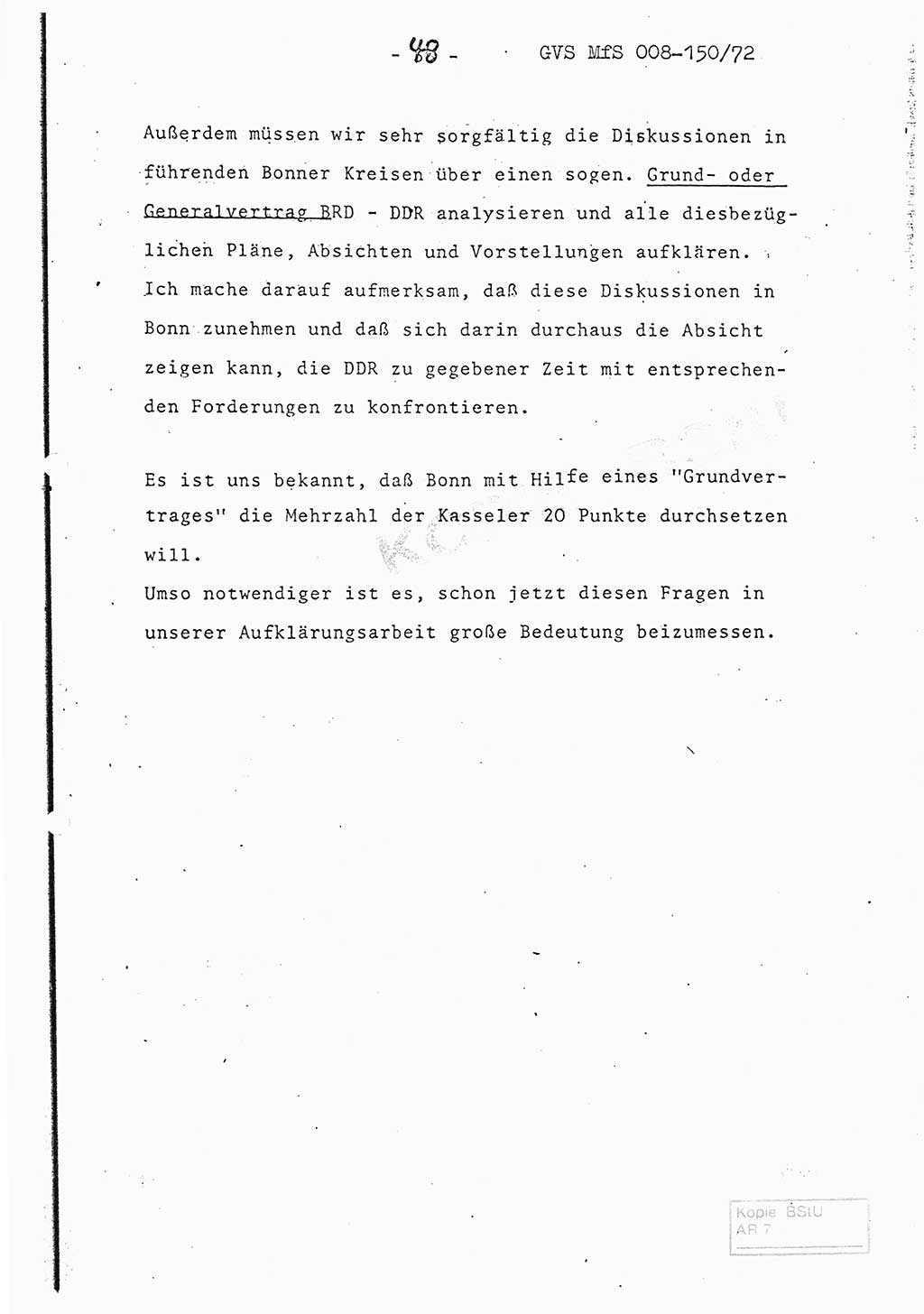 Referat (Entwurf) des Genossen Minister (Generaloberst Erich Mielke) auf der Dienstkonferenz 1972, Ministerium für Staatssicherheit (MfS) [Deutsche Demokratische Republik (DDR)], Der Minister, Geheime Verschlußsache (GVS) 008-150/72, Berlin 25.2.1972, Seite 48 (Ref. Entw. DK MfS DDR Min. GVS 008-150/72 1972, S. 48)