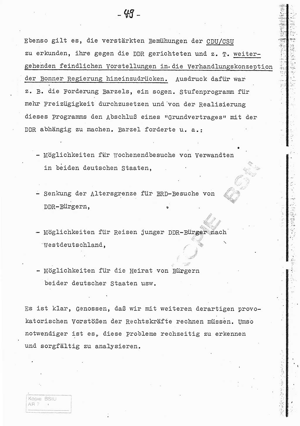 Referat (Entwurf) des Genossen Minister (Generaloberst Erich Mielke) auf der Dienstkonferenz 1972, Ministerium für Staatssicherheit (MfS) [Deutsche Demokratische Republik (DDR)], Der Minister, Geheime Verschlußsache (GVS) 008-150/72, Berlin 25.2.1972, Seite 49 (Ref. Entw. DK MfS DDR Min. GVS 008-150/72 1972, S. 49)