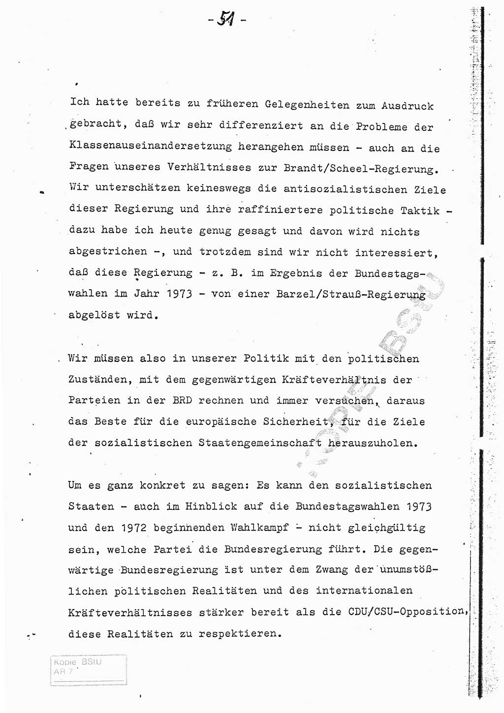 Referat (Entwurf) des Genossen Minister (Generaloberst Erich Mielke) auf der Dienstkonferenz 1972, Ministerium für Staatssicherheit (MfS) [Deutsche Demokratische Republik (DDR)], Der Minister, Geheime Verschlußsache (GVS) 008-150/72, Berlin 25.2.1972, Seite 51 (Ref. Entw. DK MfS DDR Min. GVS 008-150/72 1972, S. 51)