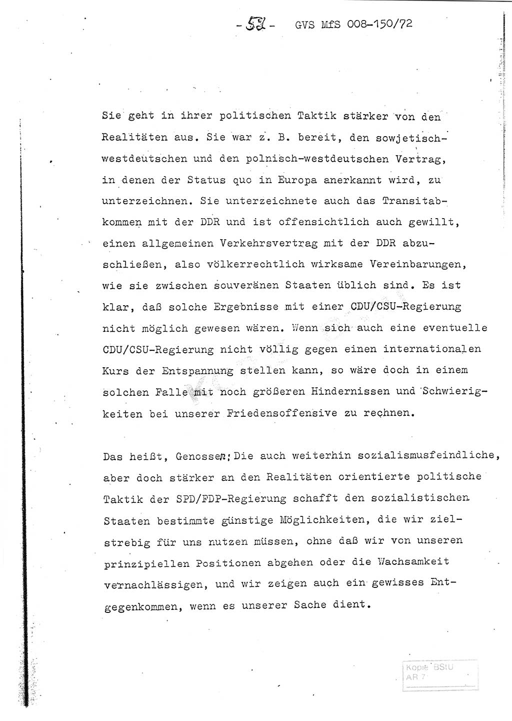 Referat (Entwurf) des Genossen Minister (Generaloberst Erich Mielke) auf der Dienstkonferenz 1972, Ministerium für Staatssicherheit (MfS) [Deutsche Demokratische Republik (DDR)], Der Minister, Geheime Verschlußsache (GVS) 008-150/72, Berlin 25.2.1972, Seite 52 (Ref. Entw. DK MfS DDR Min. GVS 008-150/72 1972, S. 52)