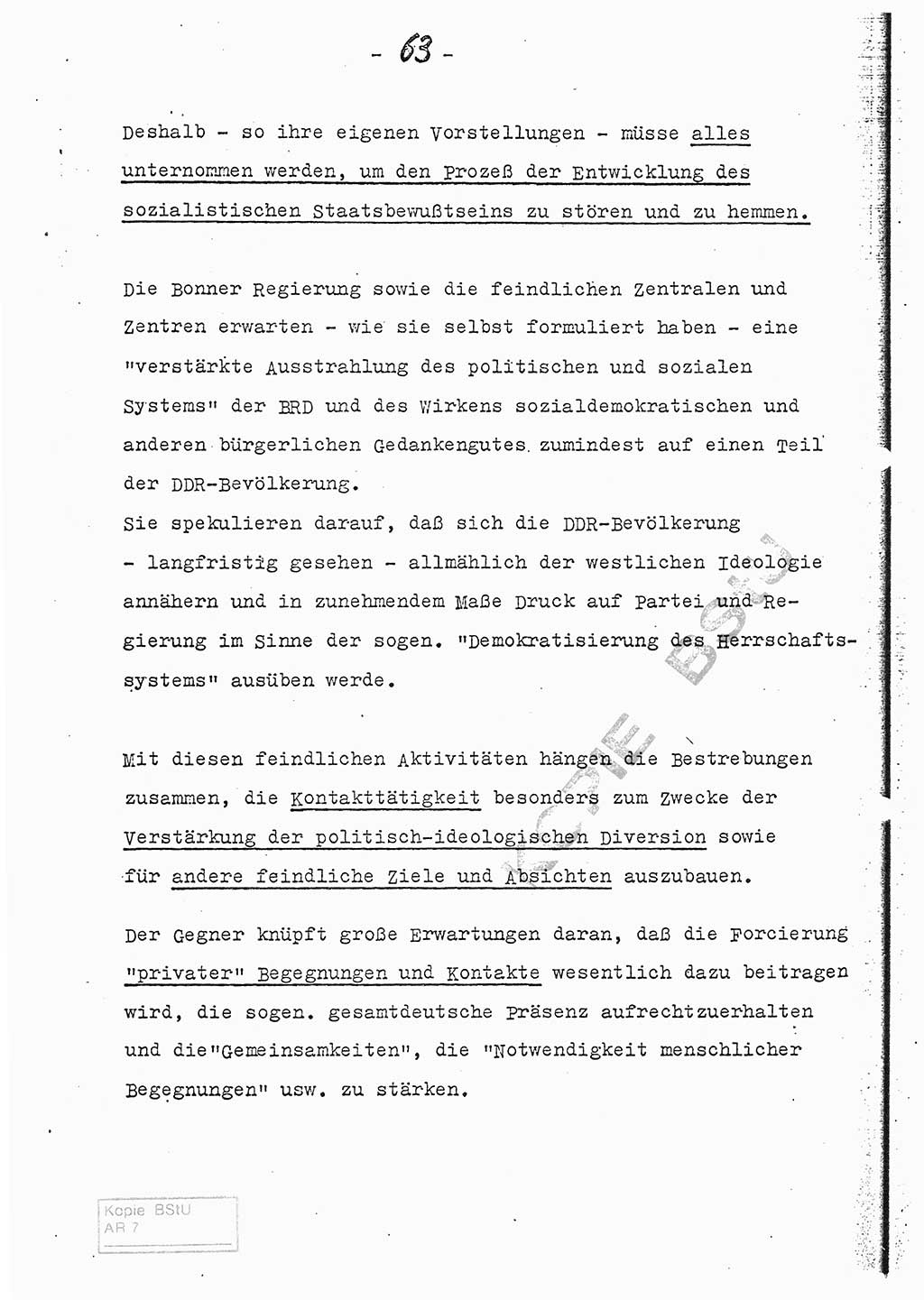 Referat (Entwurf) des Genossen Minister (Generaloberst Erich Mielke) auf der Dienstkonferenz 1972, Ministerium für Staatssicherheit (MfS) [Deutsche Demokratische Republik (DDR)], Der Minister, Geheime Verschlußsache (GVS) 008-150/72, Berlin 25.2.1972, Seite 63 (Ref. Entw. DK MfS DDR Min. GVS 008-150/72 1972, S. 63)