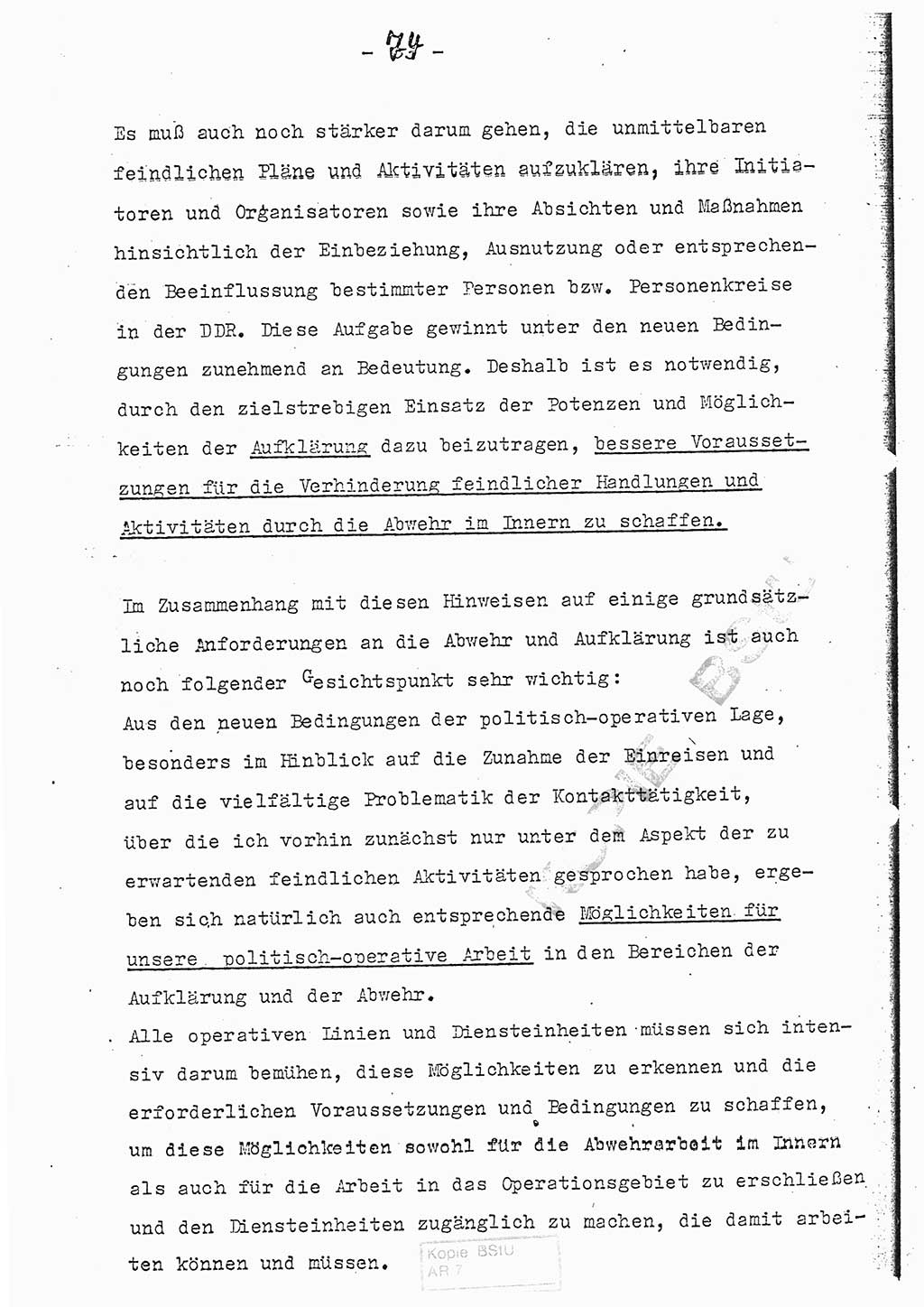 Referat (Entwurf) des Genossen Minister (Generaloberst Erich Mielke) auf der Dienstkonferenz 1972, Ministerium für Staatssicherheit (MfS) [Deutsche Demokratische Republik (DDR)], Der Minister, Geheime Verschlußsache (GVS) 008-150/72, Berlin 25.2.1972, Seite 74 (Ref. Entw. DK MfS DDR Min. GVS 008-150/72 1972, S. 74)